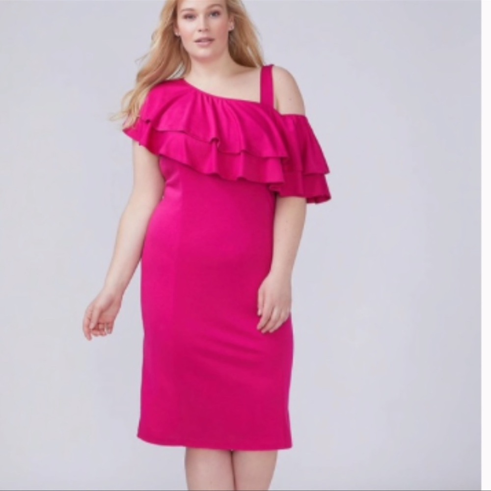 Lane Bryant Fuchsia ruffle cold shoulder dress Size 22